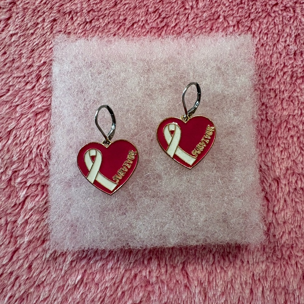 Breast Cancer Awareness Pink Heart Survivor Earrings